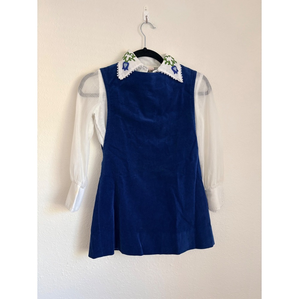 Vintage Ruth of Carolina Blue Velvet Jumper and Embroidered Blouse Set‎ Kids 10